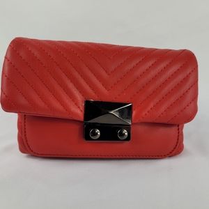 Aqua Skinny V Quilt Belt Bag, Red Gunmetal,